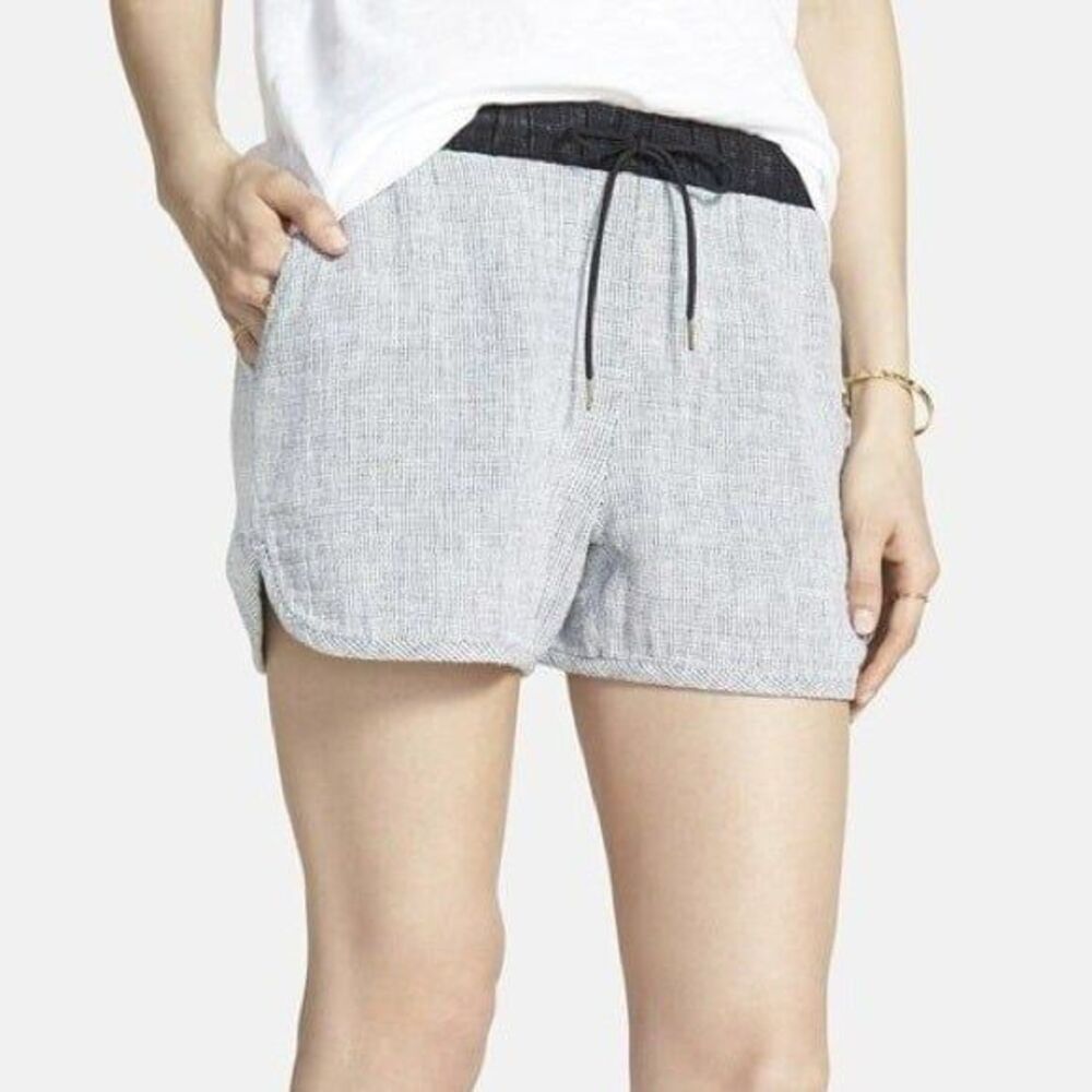 Madewell Comfy Linen Cotton Drawstring Pocket Shorts Black White Size Small - Picture 2 of 12